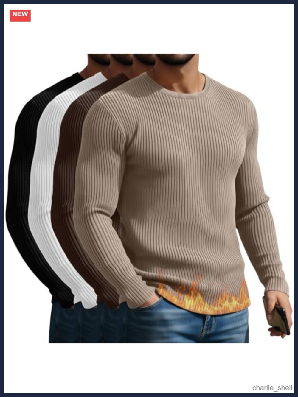 Men's Big & Tall Thermal Ribbed Knit Tops 4 Pack Long Sleeve Crew Neck Shirts
